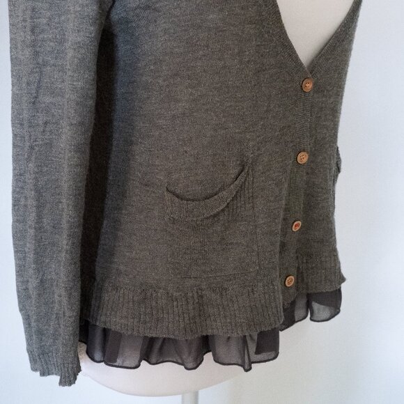 Elegant Gray Cardigan with Ruffle Hem - Picture 7 of 10
